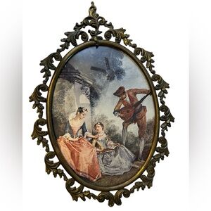 Vintage Victorian Lovers Wall Hanging Picture Mid Century baroque courting 13x9